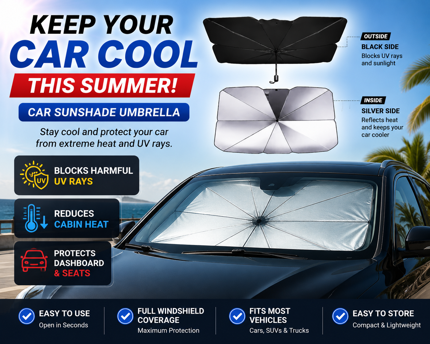 Shade Umbrella with UV Block - (Heat Insulation Protection)