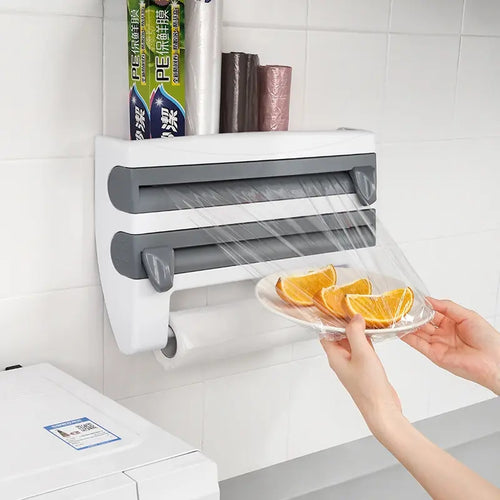 4 in 1 Cling Film Roll Holder Cutter With Storage Rack