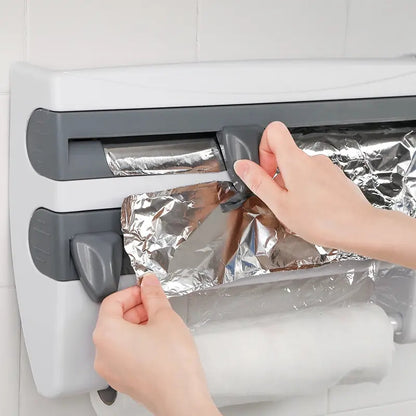 4 in 1 Cling Film Roll Holder Cutter With Storage Rack