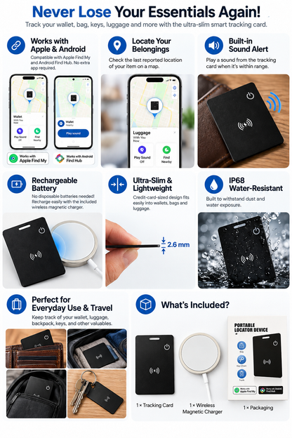 Smart Tracker Card + Wireless Charger | Compatible with Apple & Android