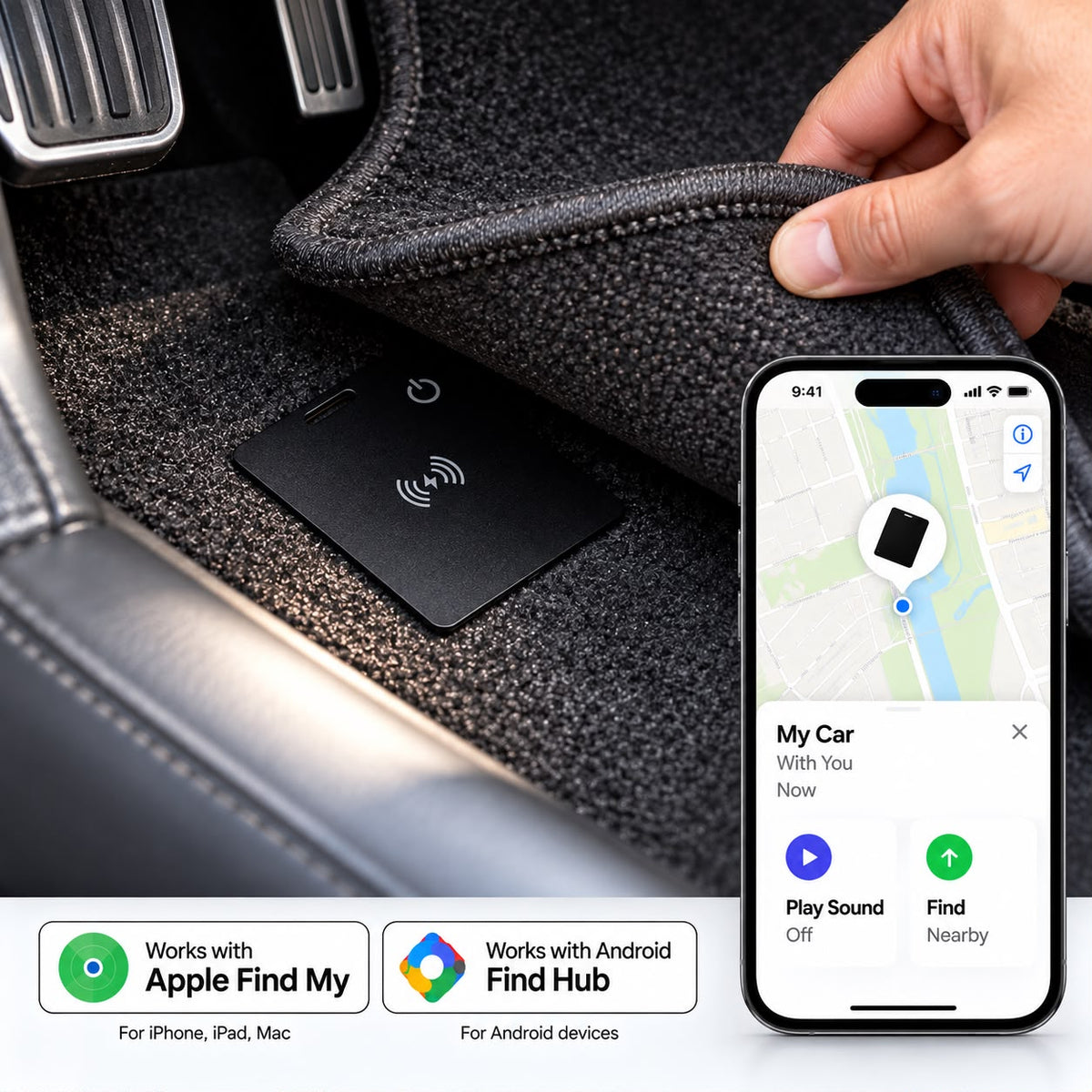 Smart Tracker Card + Wireless Charger | Compatible with Apple & Android